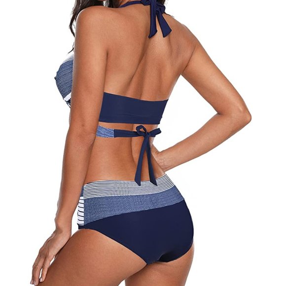 Sz M 2 Piece High Waisted Halter Bikini Top Criss Cross Bathing Suits X002JEHFP9 - Picture 4 of 4